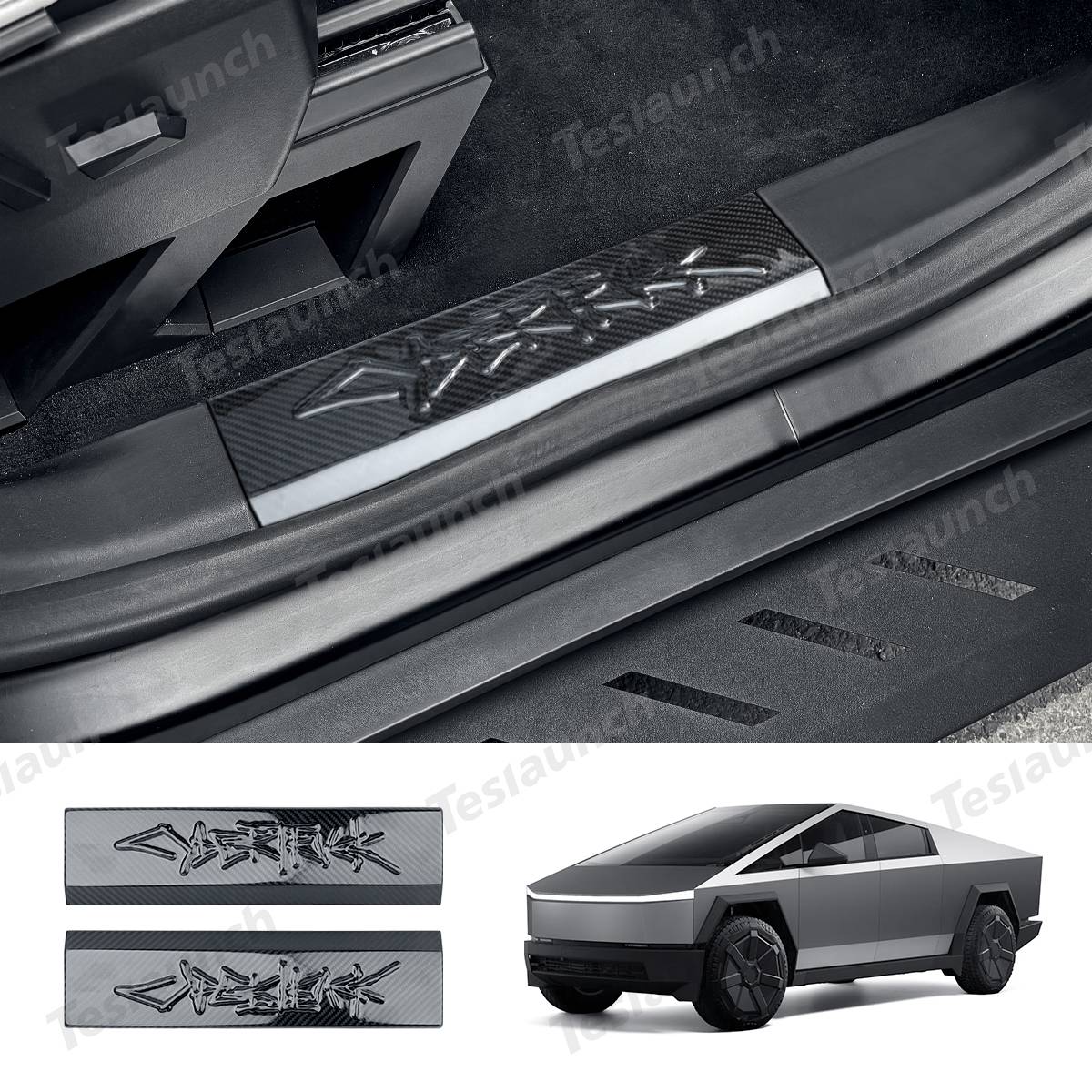 Tesla Cybertruck 🚗[Real Carbon Fiber] Front Door Sill Protector For Tesla Cybertruck (2 Pcs) by Teslaunch🚗 1 (1)