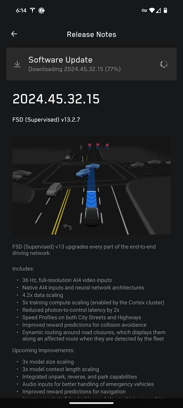 Tesla Roadster 2nd gen 2024.45.32.15 (FSD v13.2.7) Update Installed 1000009809