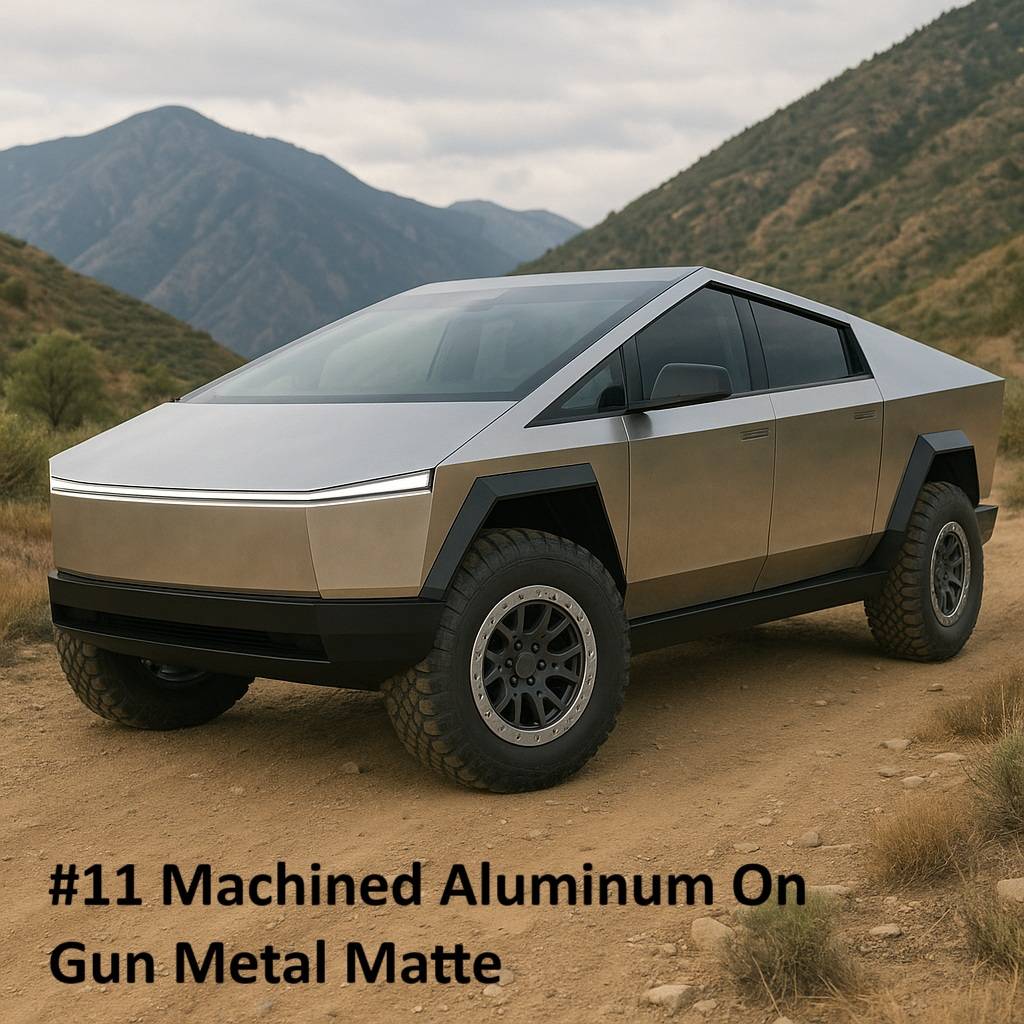 Tesla Cybertruck I need help! AI has given me way too many choices to pick from for my final wheel finish! 11 Machined Aluminum on Gun Metal