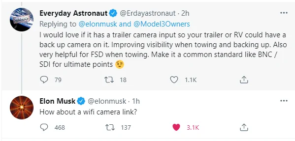 Tesla Roadster 2nd gen Elon hints at Wireless camera for Trailer towing 1626379780878
