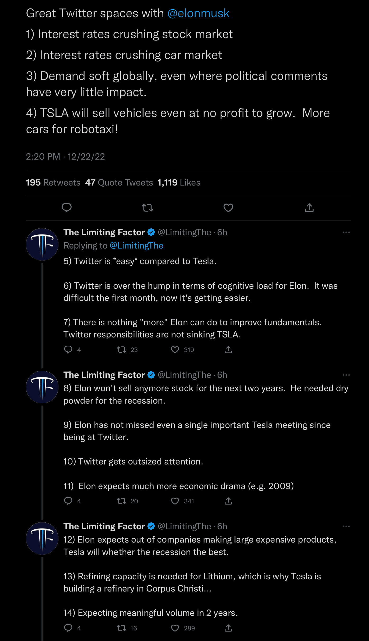 Tesla Roadster 2nd gen Elon Talks Economy, Possible Discounting, Demand Issues, Stock Sales, and TSLA on on Twitter Spaces 1671772199530