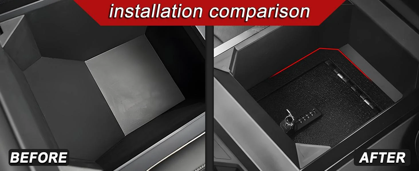 Tesla Cybertruck No more worrying about losing valuables-Center Console Safe LockBox for Cybertruck  2