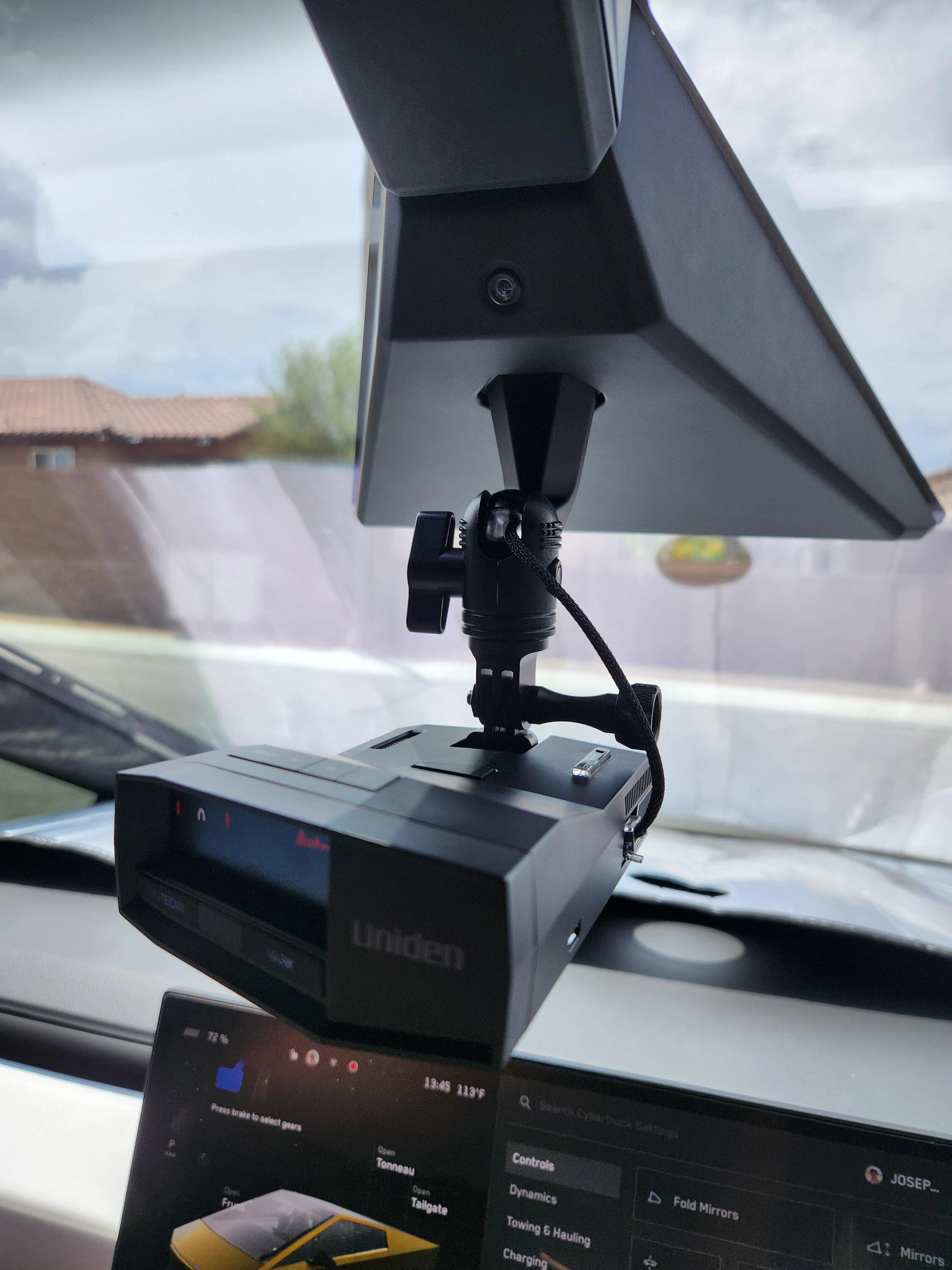 Tesla Roadster 2nd gen Replaced rearview mirror with Radar Detector 20240713_134553