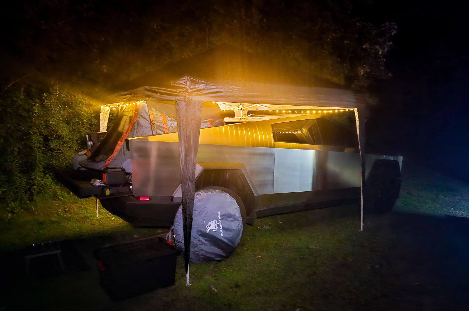 Tesla Cybertruck My first time camping in Cybertruck 20240809_223957