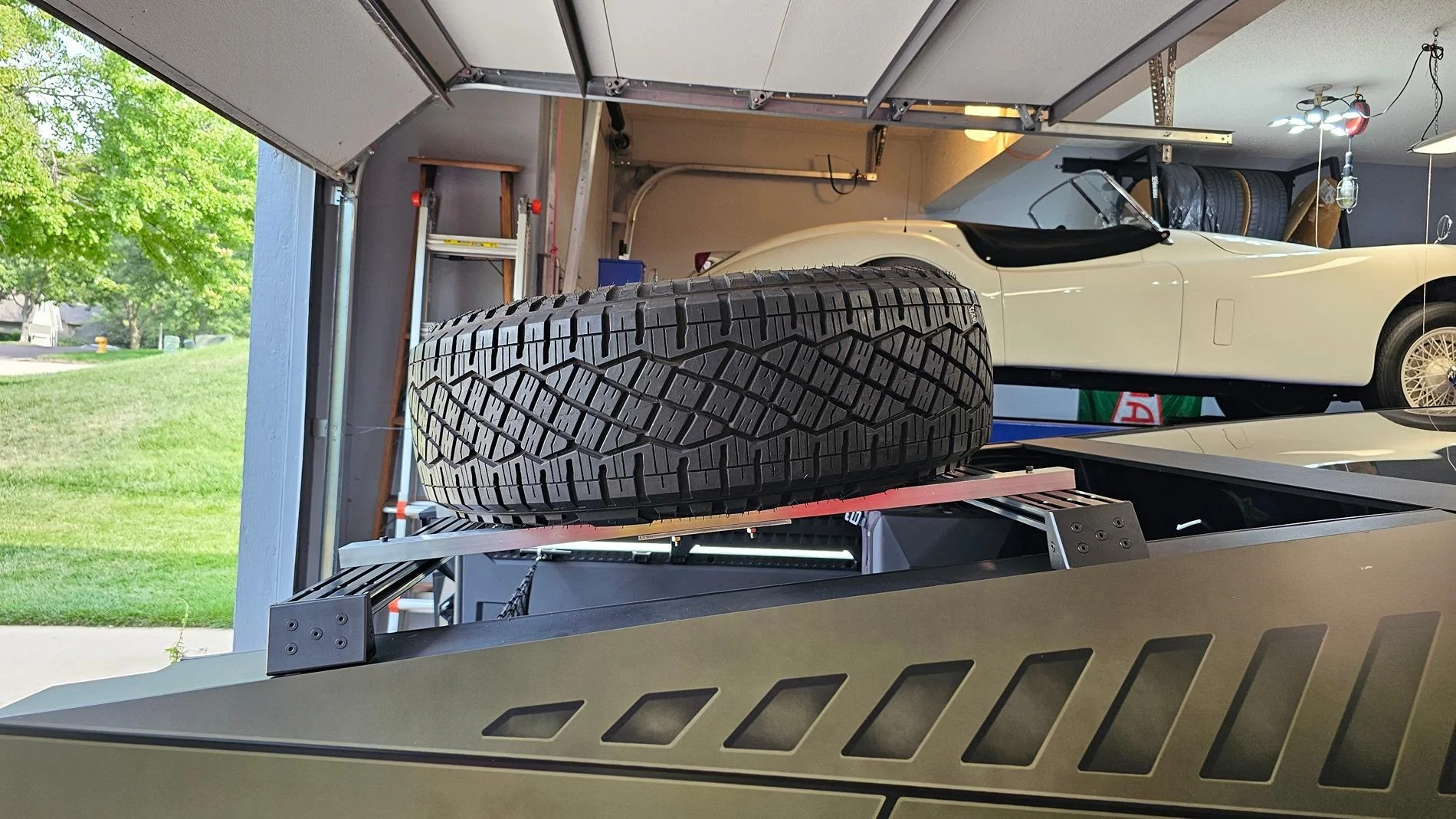 Tesla Cybertruck DIY built Baja Tire Rack 20240824_164950