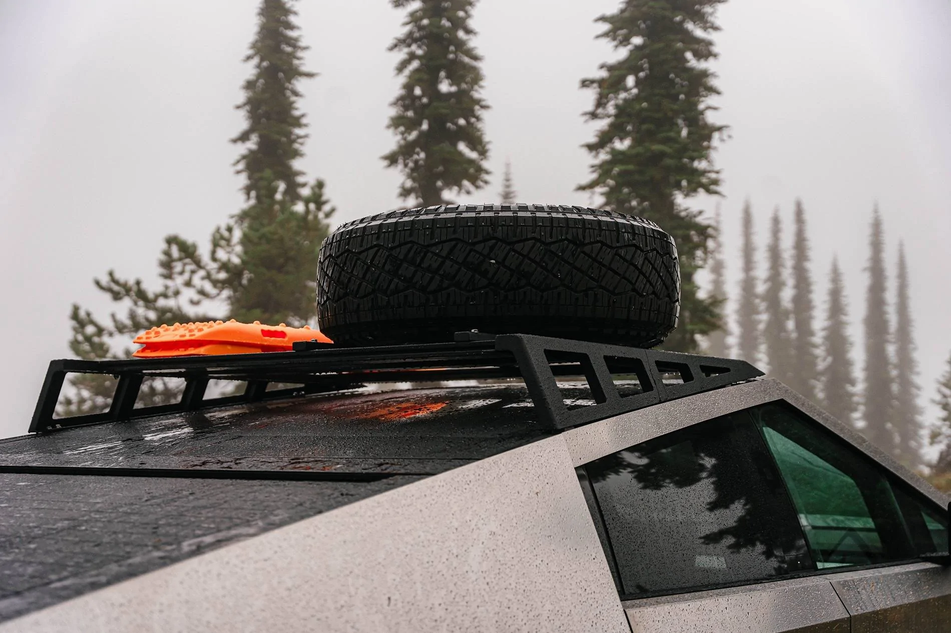 Tesla Cybertruck ALL CYBERTRUCK ACCESSORIES RESTOCKED: Crossbar, Roof Rack, Air Mattress, Cyberlanding Kit, and More! 20240912 Cybertruck on Desert Mountain-18 copy 2