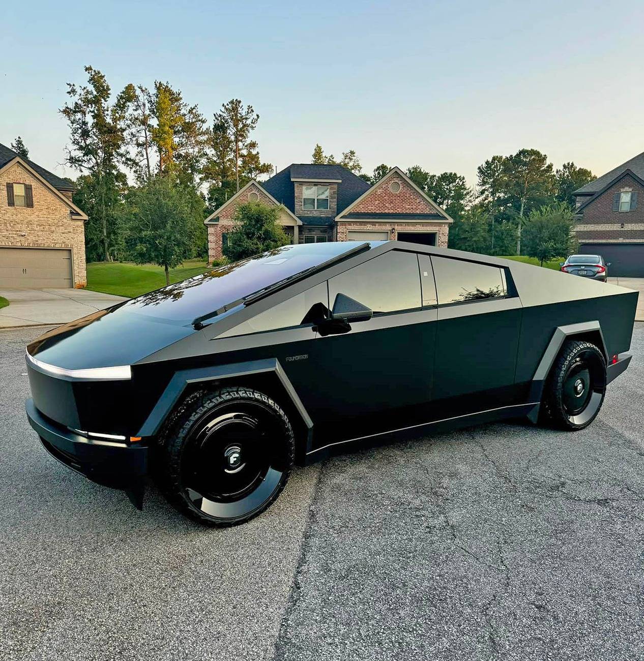 Tesla Cybertruck BLACK Vinyl Wrap & PPF Cybertruck -- Photos & Videos 26%22 inch wheels - cybertruck black wrap gloss black top satin side with black forgiato dish 