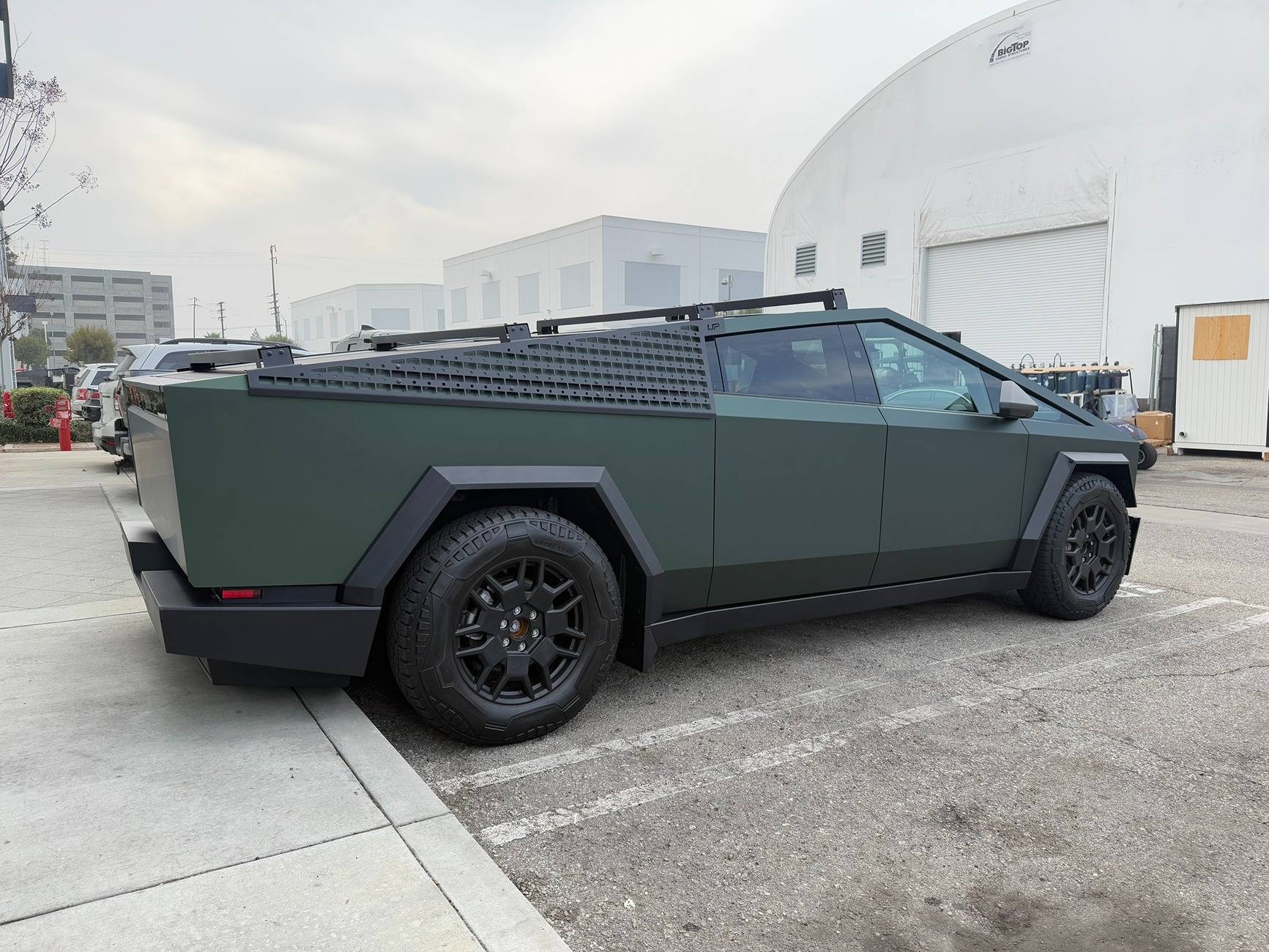Tesla Cybertruck Customer Cybertruck in PURE PPF Forest Green Wrap, Gyeon Ceramic Coat, UP MOLLE Sails and Roof Racks 472785571_10162810059134673_424359520744746991_n