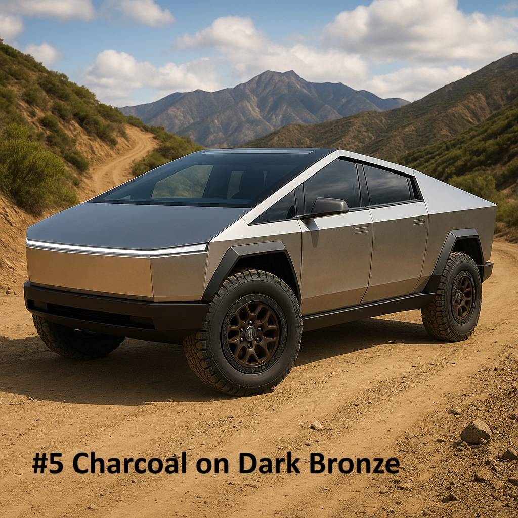 Tesla Cybertruck I need help! AI has given me way too many choices to pick from for my final wheel finish! 5 Charcoal on Dark Bronze