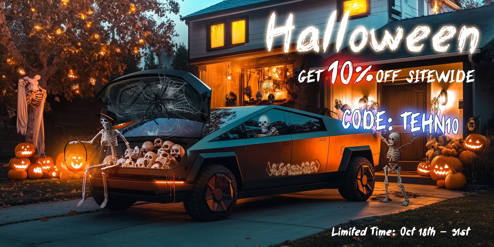 Tesla Cybertruck 🎃👻 Trick or Treat! 🚗 Free gift on orders over $399 – Get a 1:32 Cybertruck model 🎃👻 A
