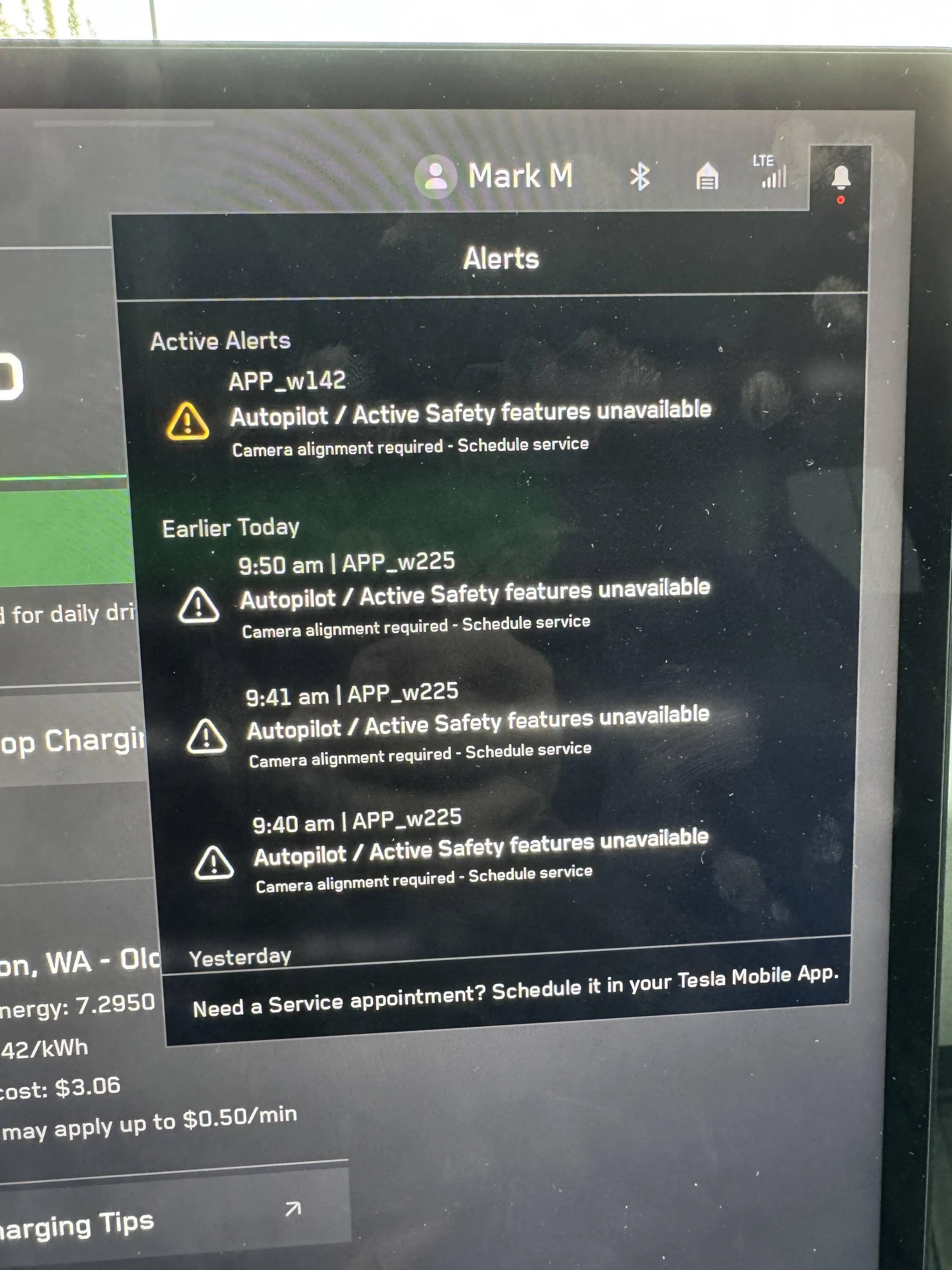 Tesla Roadster 2nd gen App_w142 alert "Camera alignment required - Schedule service"  I've had my CT serviced twice for this and still get it. alert