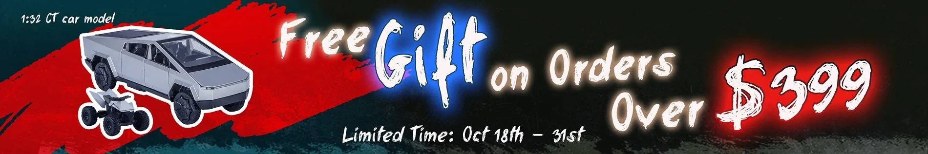 Tesla Cybertruck 🎃👻 Trick or Treat! 🚗 Free gift on orders over $399 – Get a 1:32 Cybertruck model 🎃👻 B