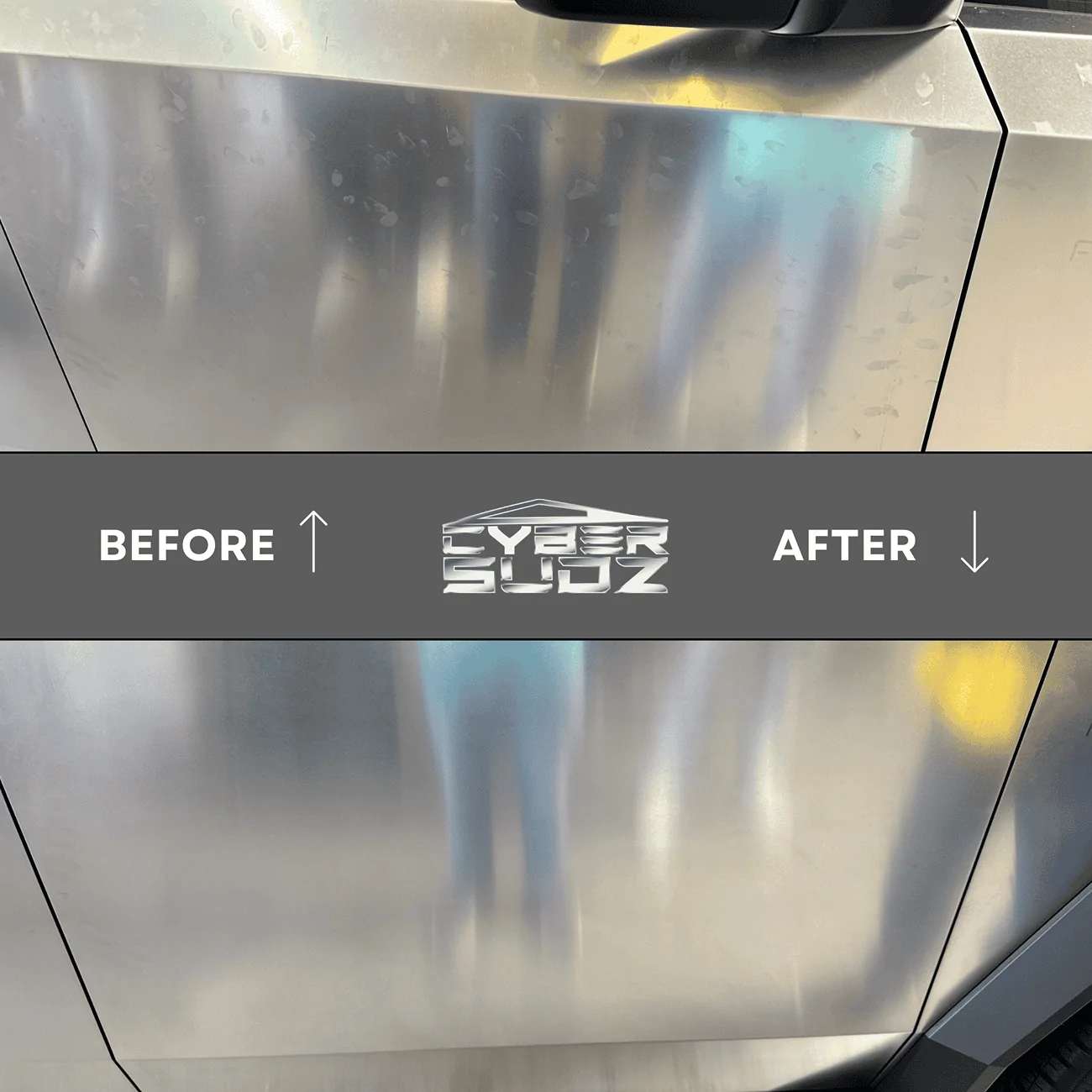 Tesla Cybertruck Use Sprayway Glass Cleaner for cleaning fingerprints off Cybertruck stainless steel Before  After CyberSudZ