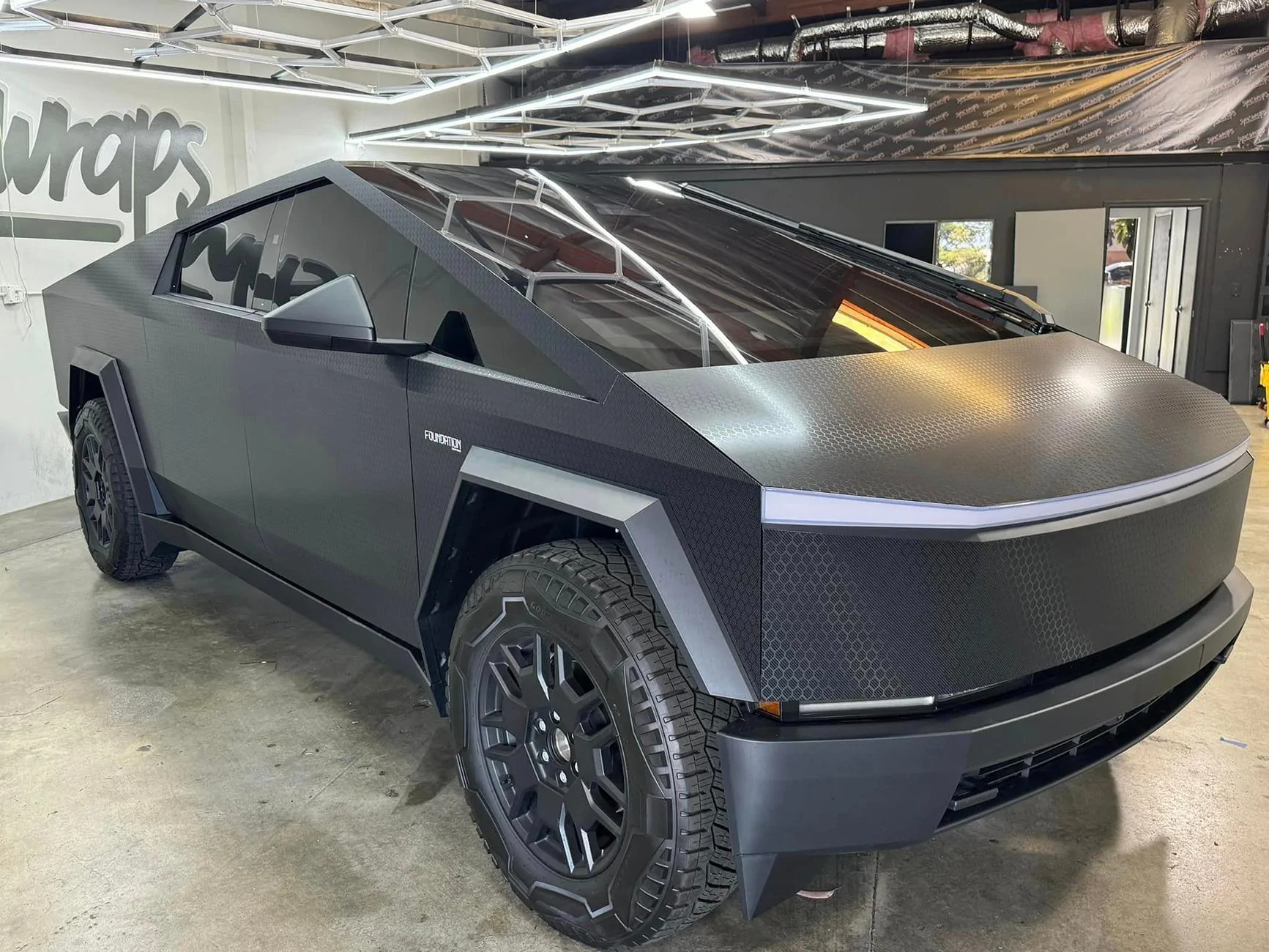 Tesla Cybertruck BLACK Vinyl Wrap & PPF Cybertruck -- Photos & Videos Black honeycomb vinyl wrap cybertruck 3