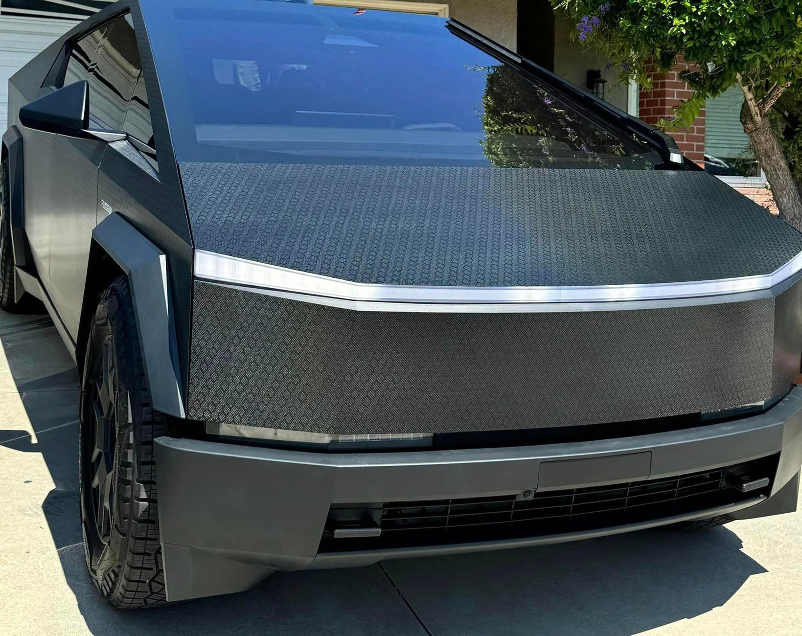 Tesla Cybertruck BLACK Vinyl Wrap & PPF Cybertruck -- Photos & Videos Black honeycomb vinyl wrap cybertruck wrap 2