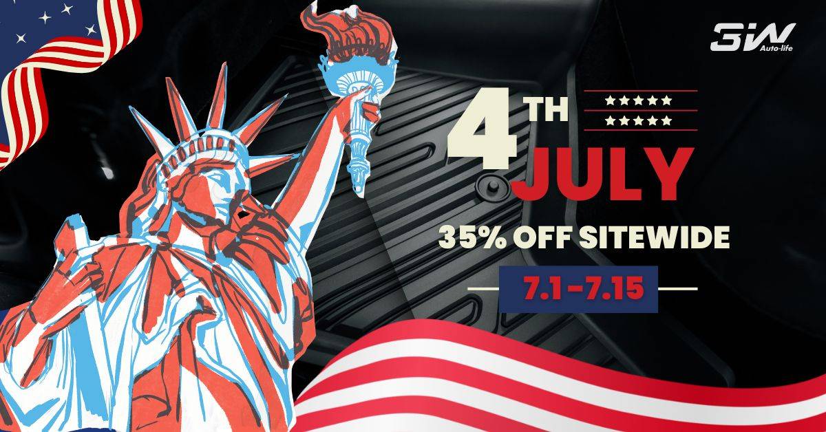 Tesla Cybertruck 3W Floor Mats Independence Day Sale - Up to 35% off! Blue Red Illustrated Independence Day Facebook Ad