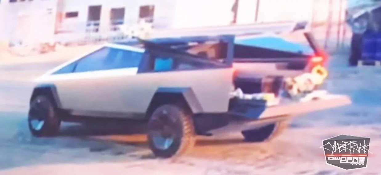Tesla Roadster 2nd gen Factory Ladder Bed Rack For Cybertruck Spotted in Reveal Night Image Cybertruck Ladder Rack Charging Tools 4