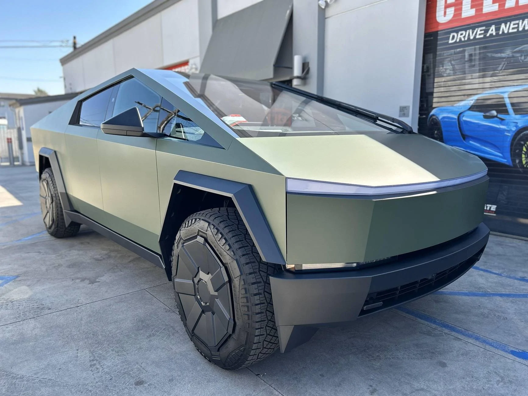 Tesla Cybertruck 🚀 Showcase: Satin Military Green PPF Wrap on a Cybertruck 🛡️✨ Cybertruck Stickecity Matte Military Olive Green Satin PPF protection Los Angeles (5)