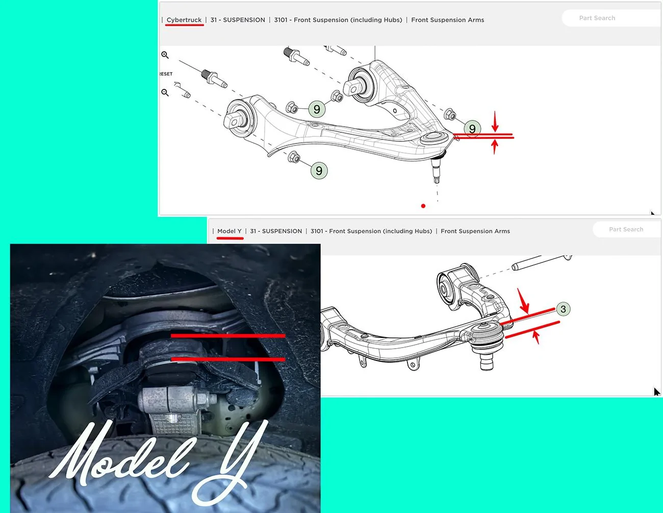 Tesla Roadster 2nd gen Cybertruck engineers bend upper control arm in testing Cybertruck vs Model Y upper arm sm