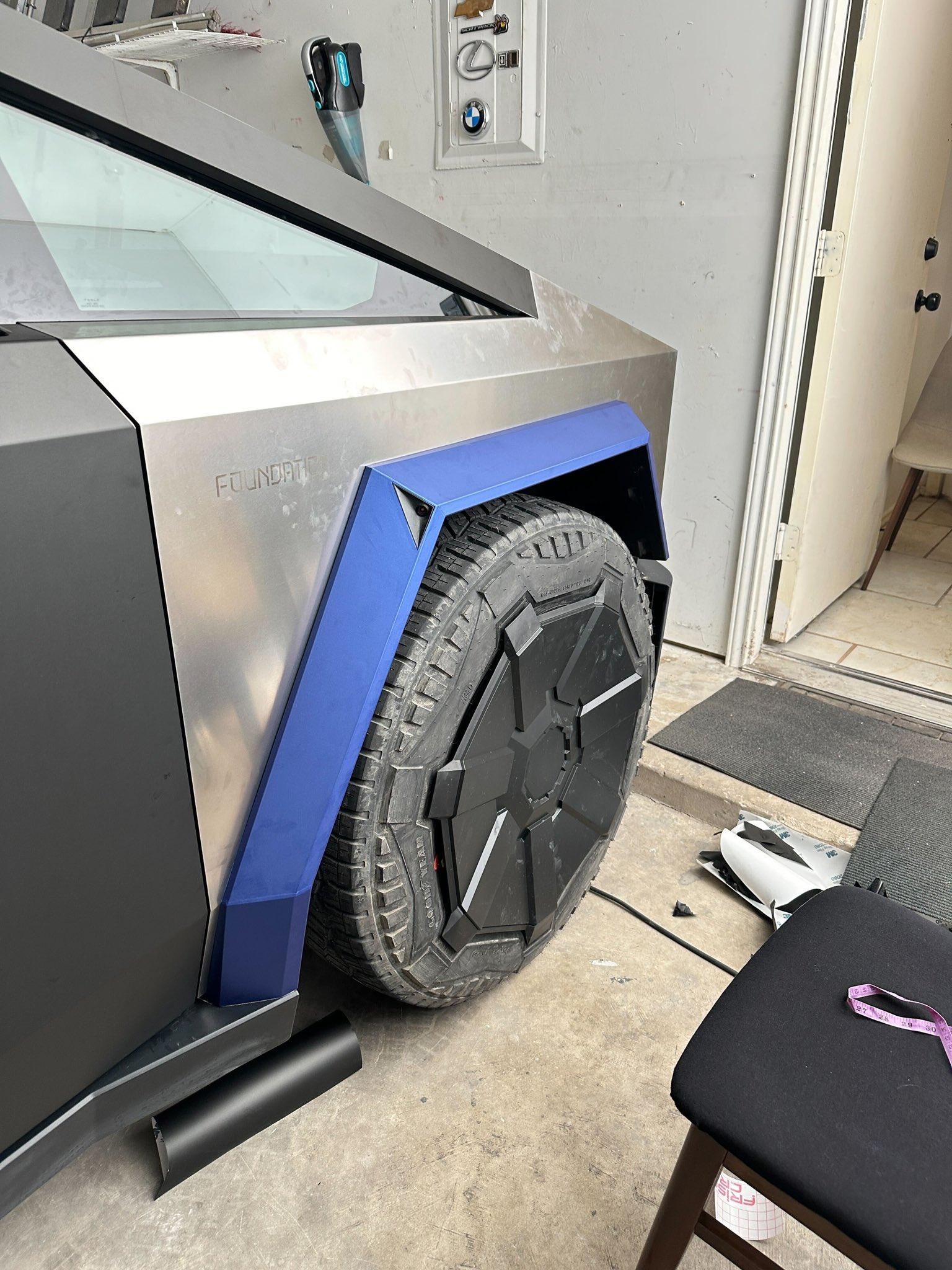 Tesla Roadster 2nd gen Color wrapped fender flares, carbon fiber wrapped mirrors & Pine Green Metallic body wrap 🤩 Cybertruck wrapped fender flares