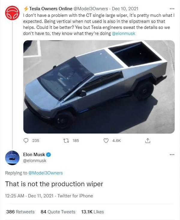Tesla Roadster 2nd gen Cybertruckk windshield wiper. Elon wiper