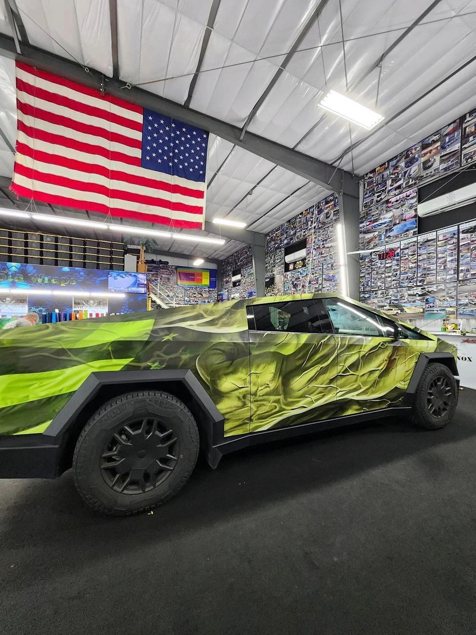 Tesla Cybertruck CUSTOM GRAPHICS / DESIGN / THEME Vinyl Wrap & PPF Cybertruck -- Photos & Videos Hulk Cybertruck Wrap 3