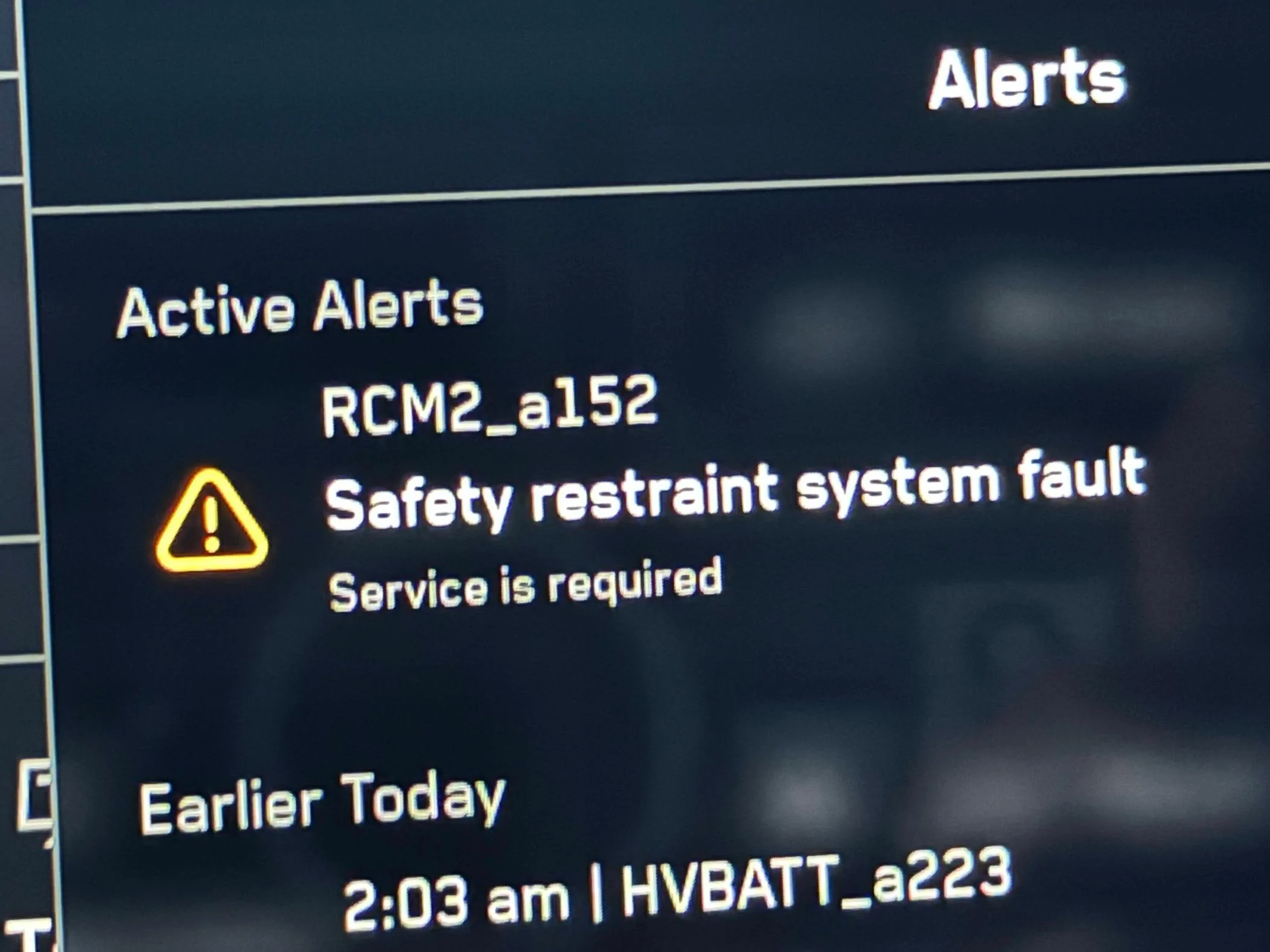 Tesla Roadster 2nd gen Safety restraint system fault IMG_0439