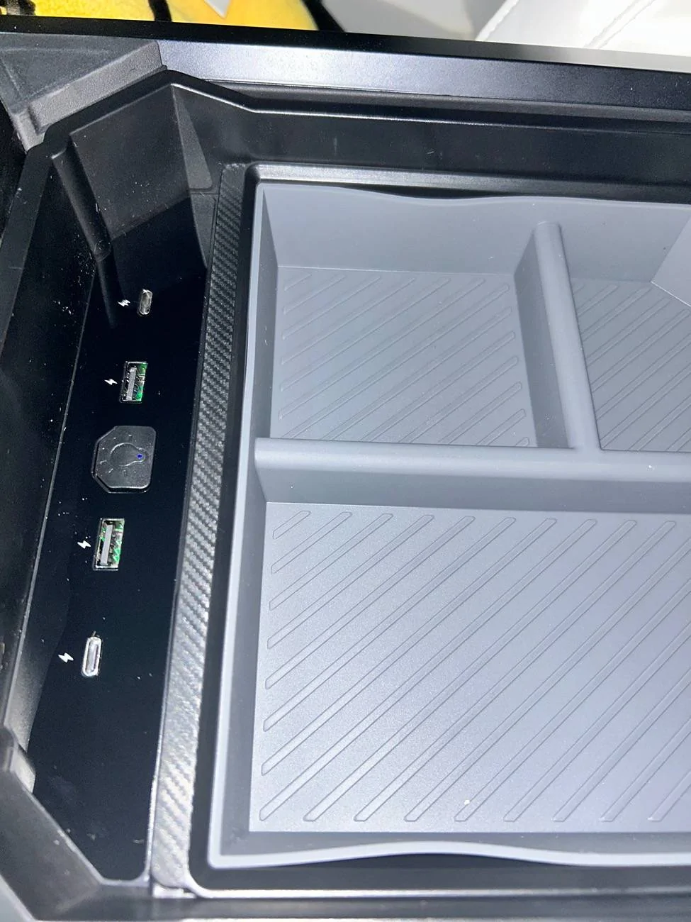Tesla Roadster 2nd gen Front console powered storage IMG_0603