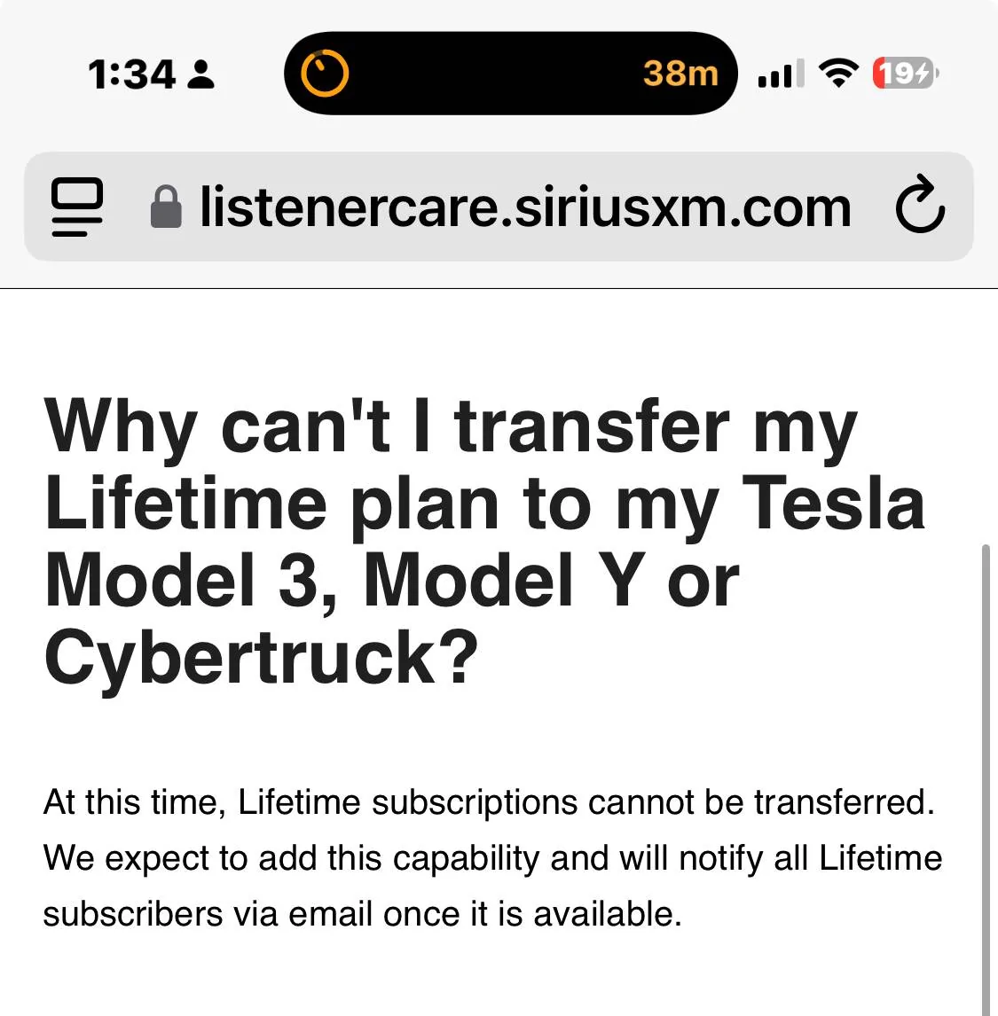 Tesla Roadster 2nd gen SiriusXM Lifetime subscriptions being denied for Cybertruck IMG_0843