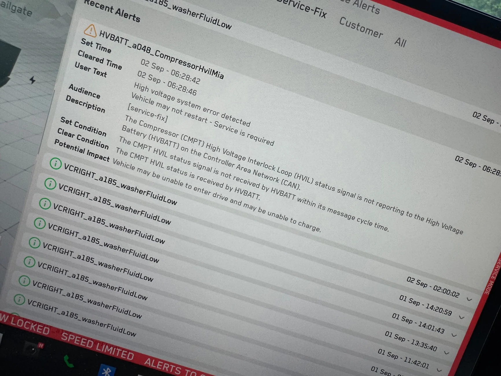 Tesla Roadster 2nd gen HVBATT_a048 error, a bug or reason for service appointment? IMG_0950