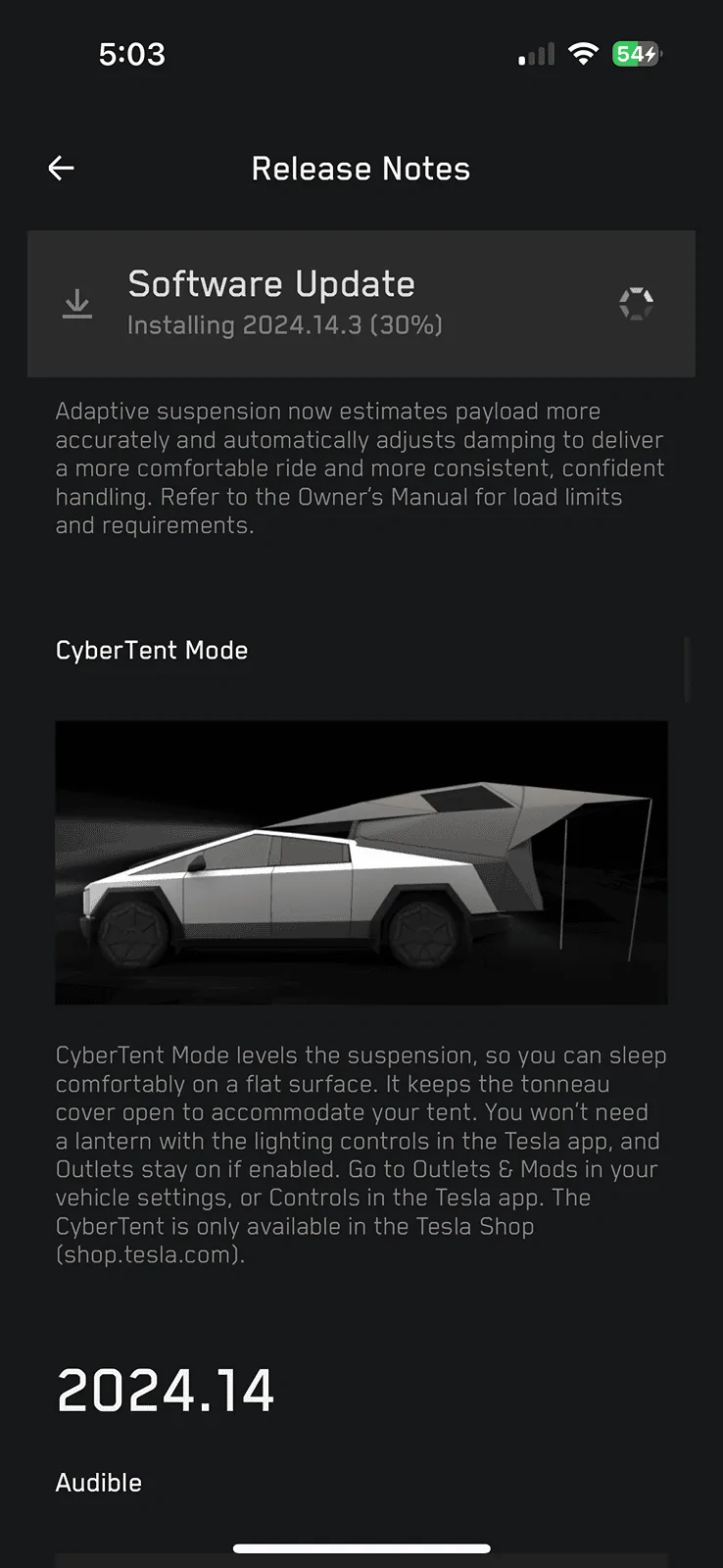 Tesla Roadster 2nd gen Has anyone received the 2024 Spring Software Update Release for their CT yet? IMG_1135