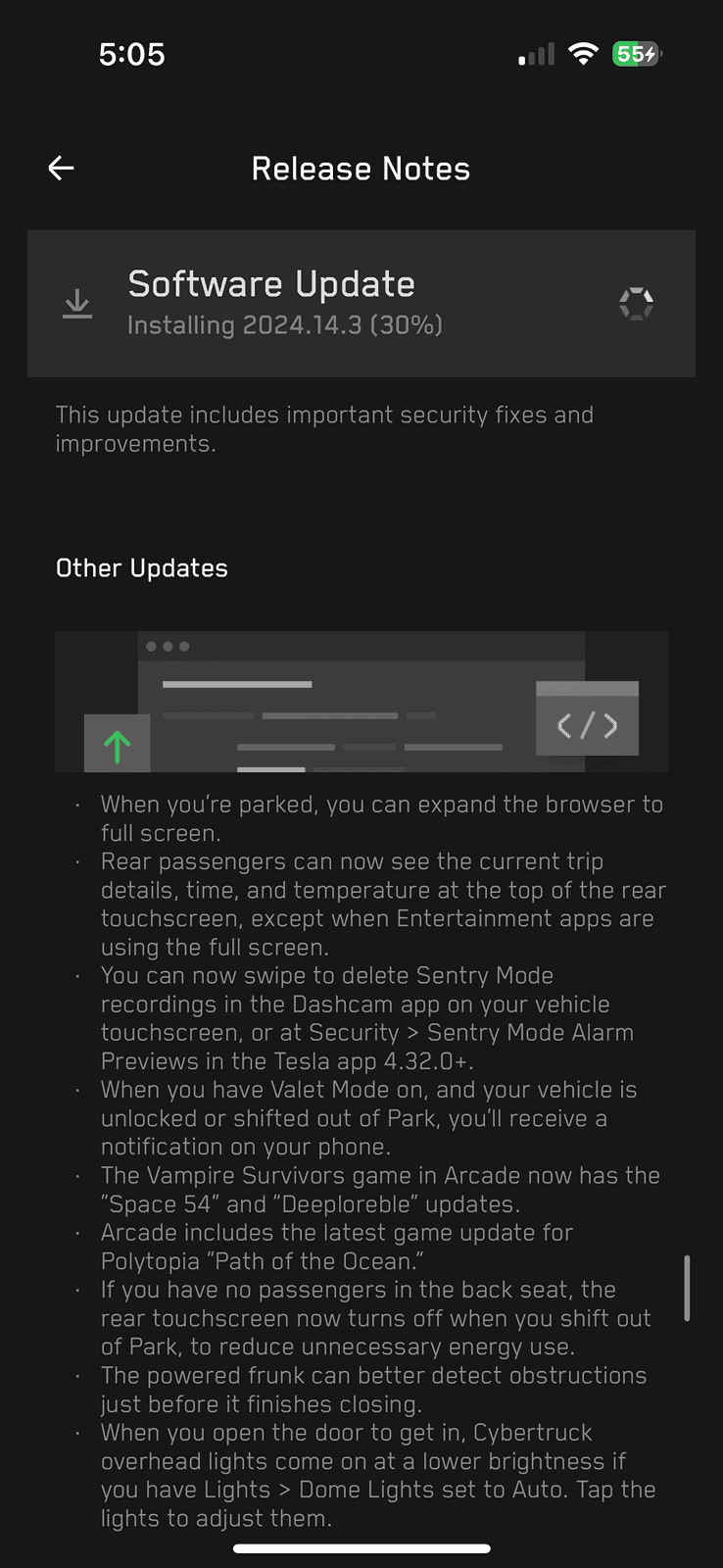 Tesla Roadster 2nd gen Has anyone received the 2024 Spring Software Update Release for their CT yet? IMG_1146