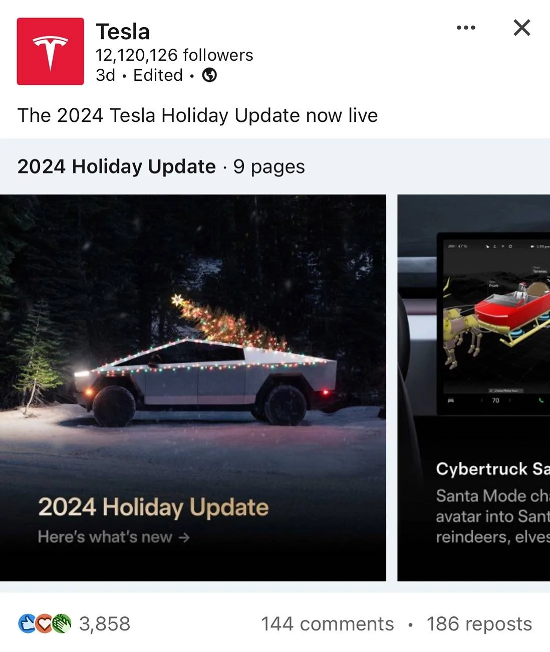 Tesla Roadster 2nd gen Tesla Holiday Update 2024 begins rolling out (via 2024.44.25.2 software update)! IMG_1259