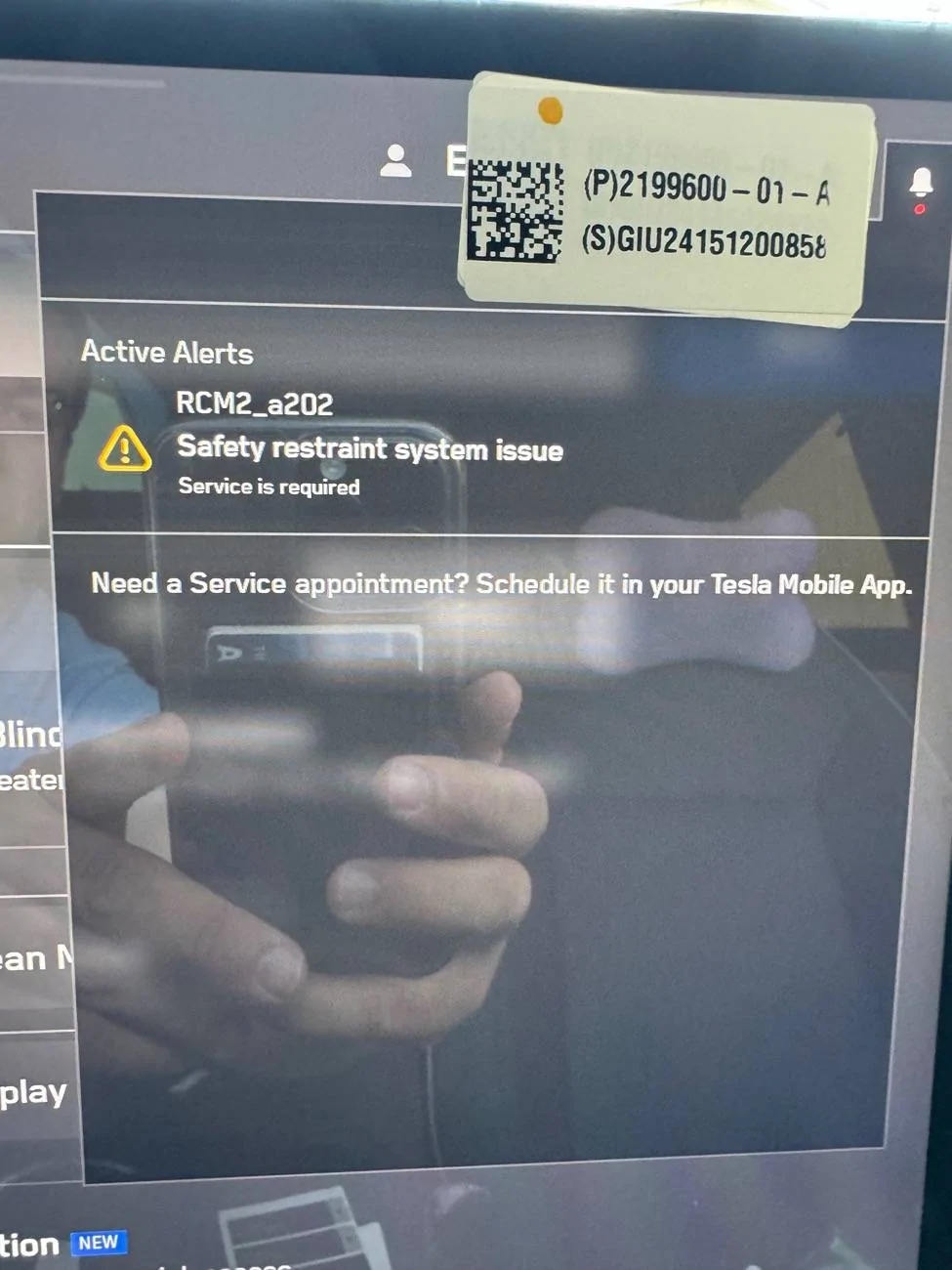 Tesla Roadster 2nd gen rcm2_a202 saftey restraint system message keeps flashing IMG_1628