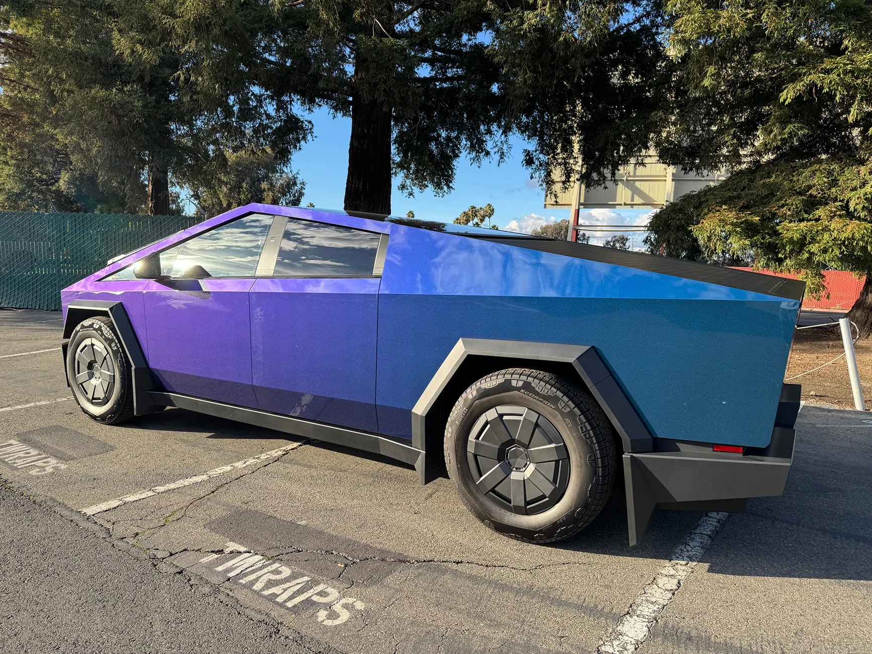 Tesla Cybertruck Cybertruck wrapped in TWRAPS Purple Phantom Blue IMG_2343