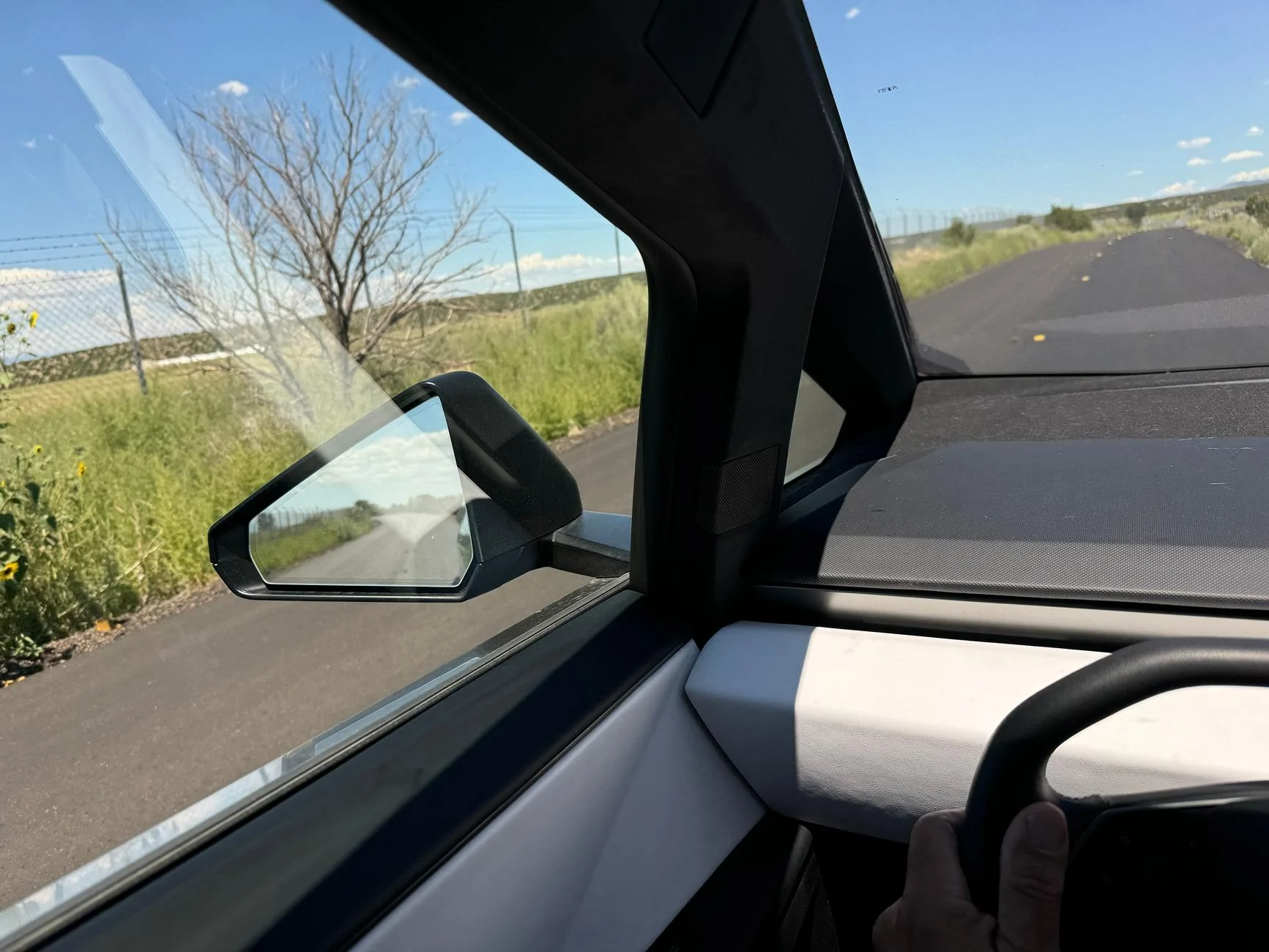 Tesla Roadster 2nd gen White Dash reflection blanks side mirrors IMG_3555