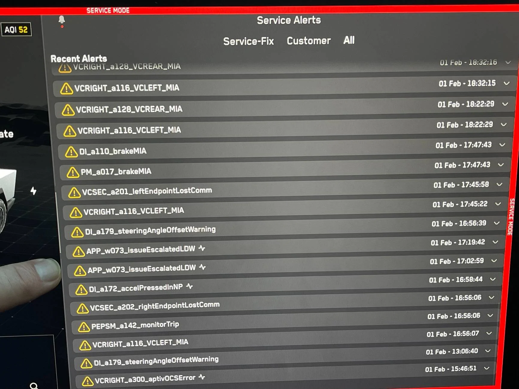 Tesla Roadster 2nd gen New Foundation Series Lots of alerts in Service Mode. Is this normal? IMG_3782