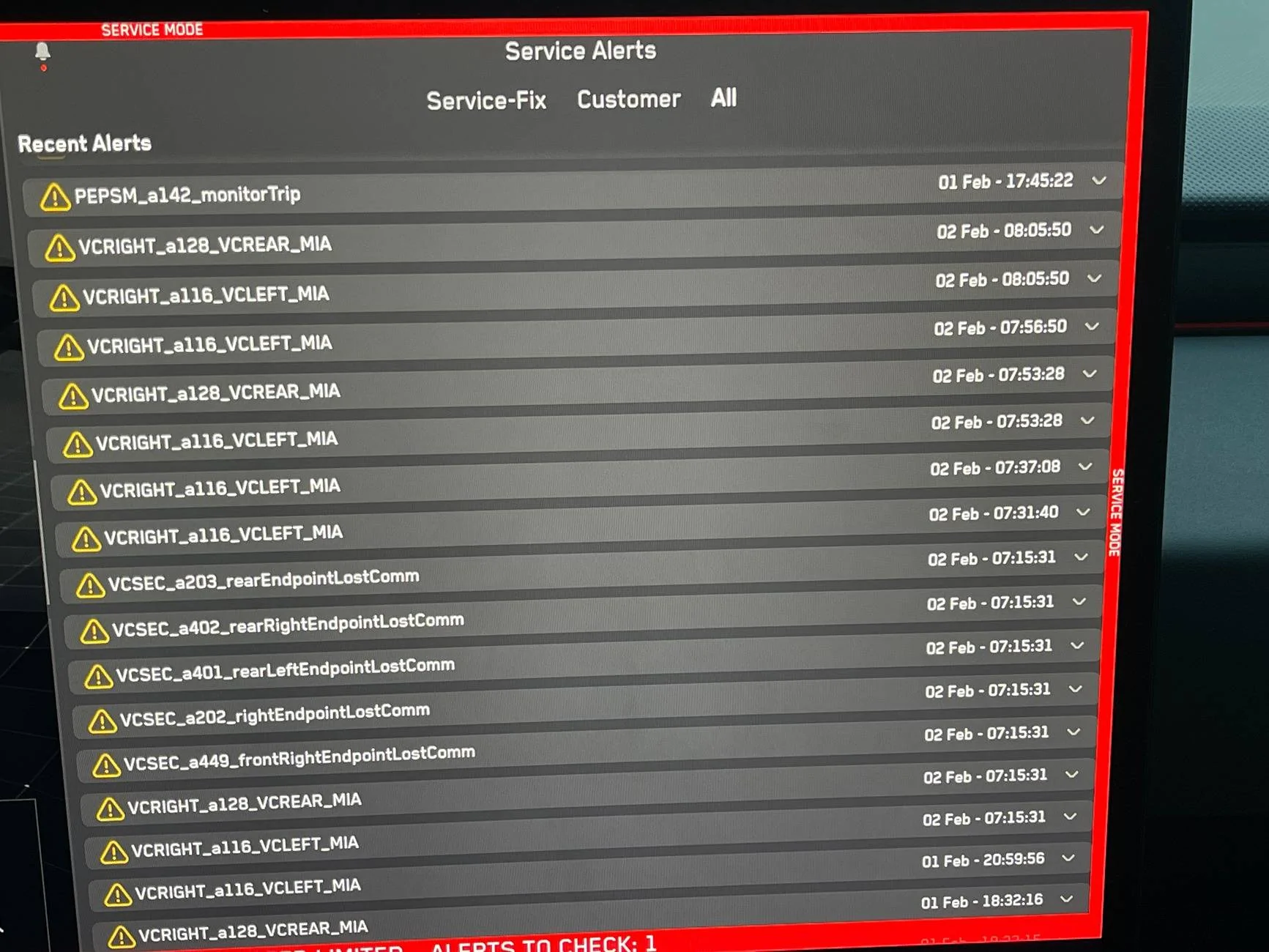 Tesla Roadster 2nd gen New Foundation Series Lots of alerts in Service Mode. Is this normal? IMG_3783