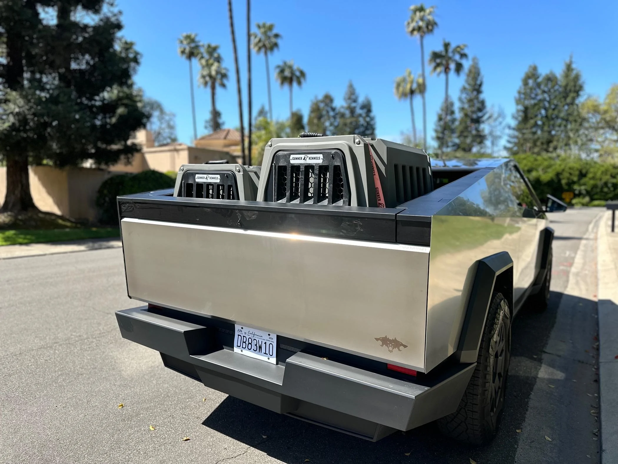 Tesla Roadster 2nd gen Dog Crates in Bed Vault! Thank you Tesla for building the Cybertruck around them IMG_3992