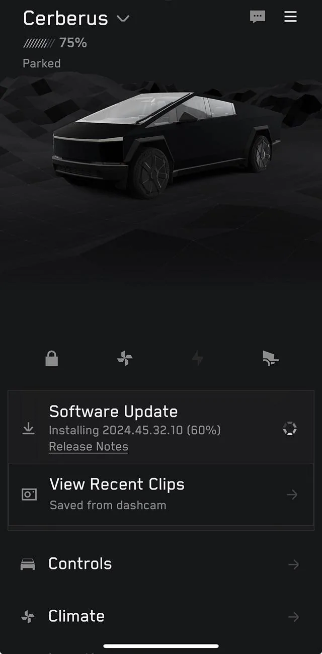 Tesla Roadster 2nd gen 2024.45.32.10 update installing now IMG_4157