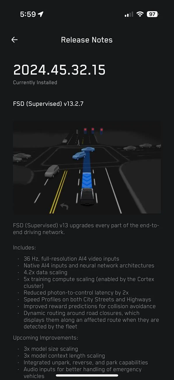 Tesla Roadster 2nd gen 2024.45.32.15 (FSD v13.2.7) Update Installed IMG_4294