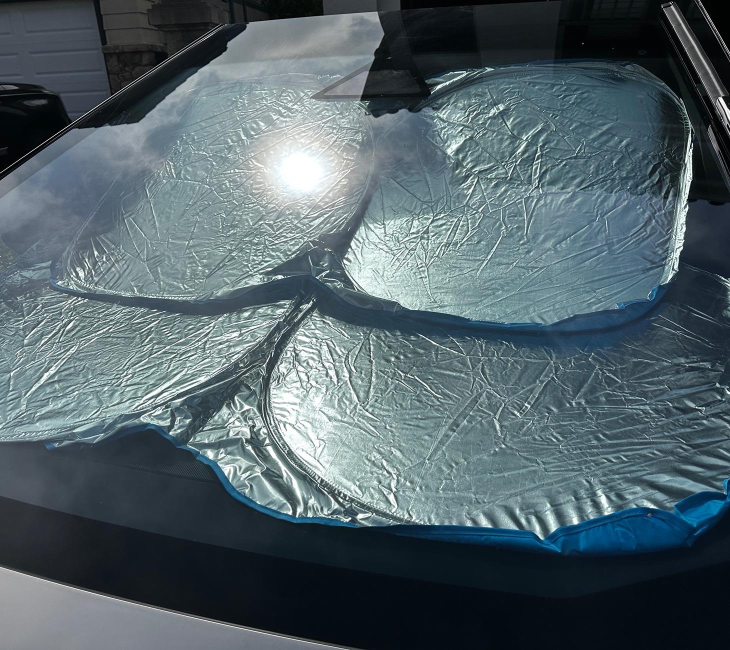 Tesla Roadster 2nd gen Temporary Sun Shade solution+Found use for Rear View Mirror IMG_4891
