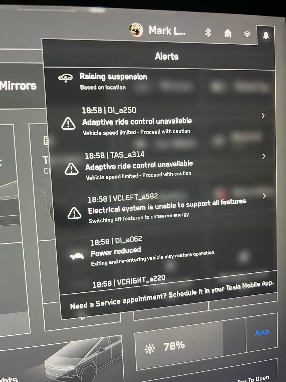 Tesla Roadster 2nd gen Cyber breakdown on freeway -- "PULL OVER SAFELY Vehicle Shutting Down" IMG_5297