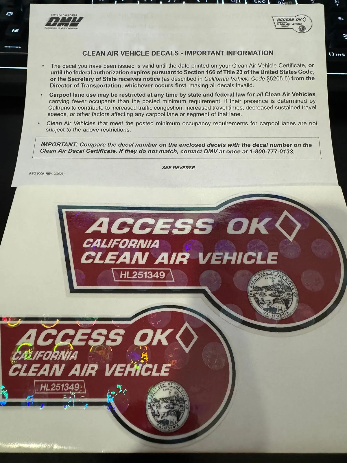 Tesla Roadster 2nd gen CA HOV sticker application IMG_6827