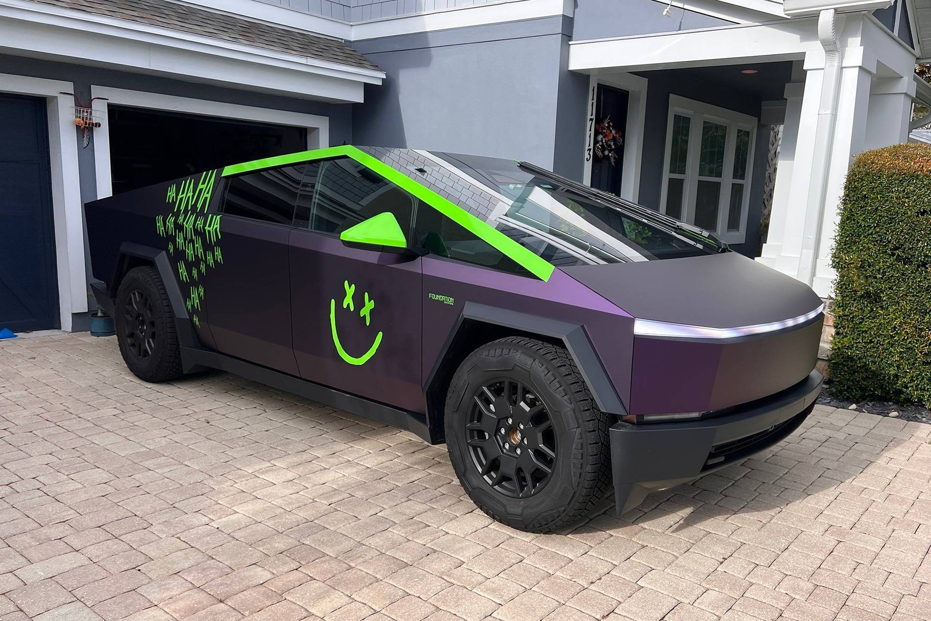 Tesla Cybertruck CUSTOM GRAPHICS / DESIGN / THEME Vinyl Wrap & PPF Cybertruck -- Photos & Videos joker-why-so-serious-ha-ha-ha-theme-wrap-