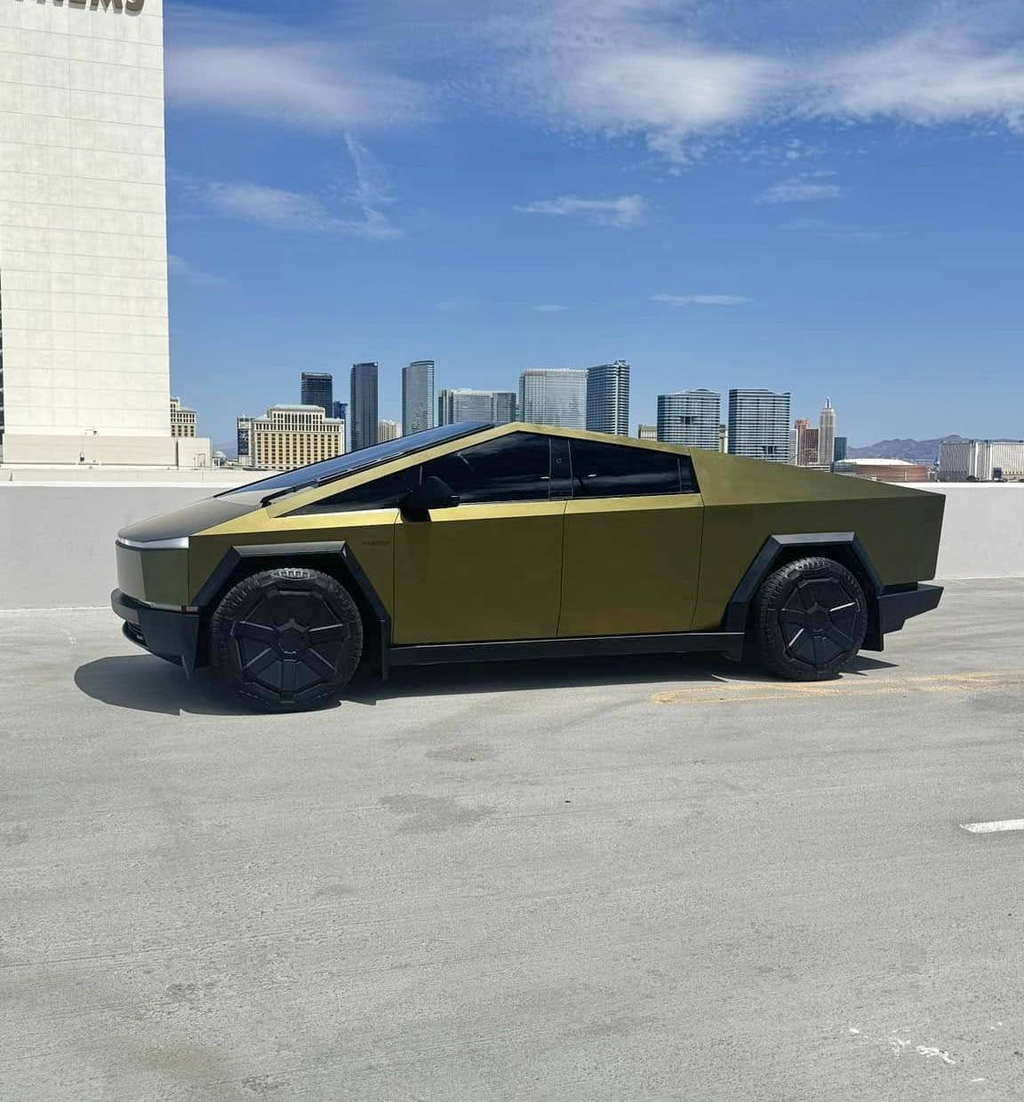 Tesla Cybertruck GOLD Vinyl Wrap & PPF Cybertruck -- Photos & Videos KPMF Matte Gold Eclipse wrap Cybertruck 6