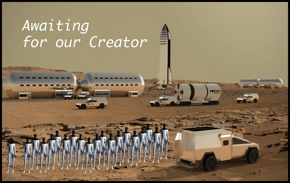 Tesla Roadster 2nd gen Starship Orbital Test Flight - 4/20 Launch Mars base bot waiting for creator