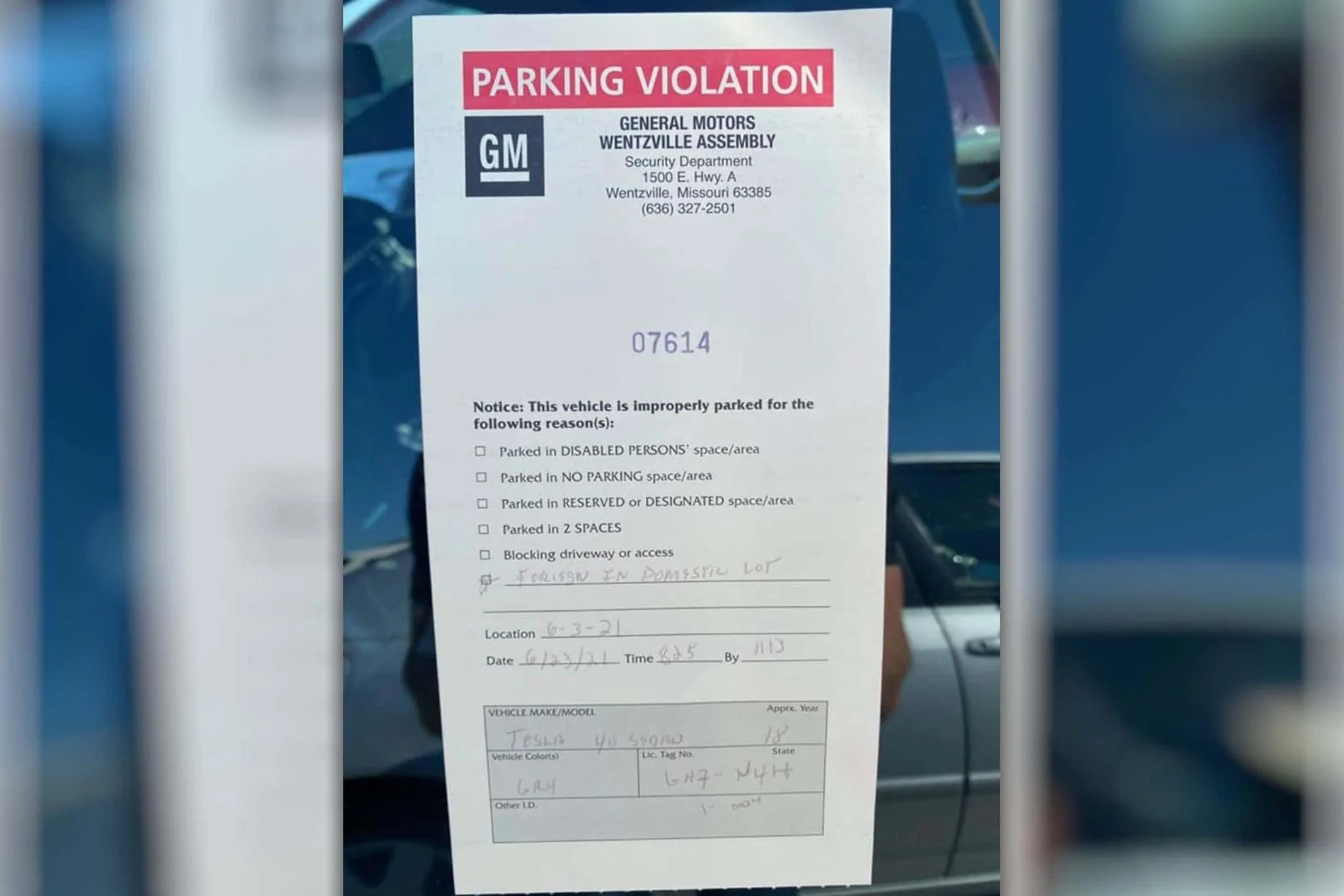 Tesla Roadster 2nd gen Tesla Driver Ticketed After Parking 'Foreign Car in Domestic Lot' at GM Factory message-editor%2F1624638114248-inlinec