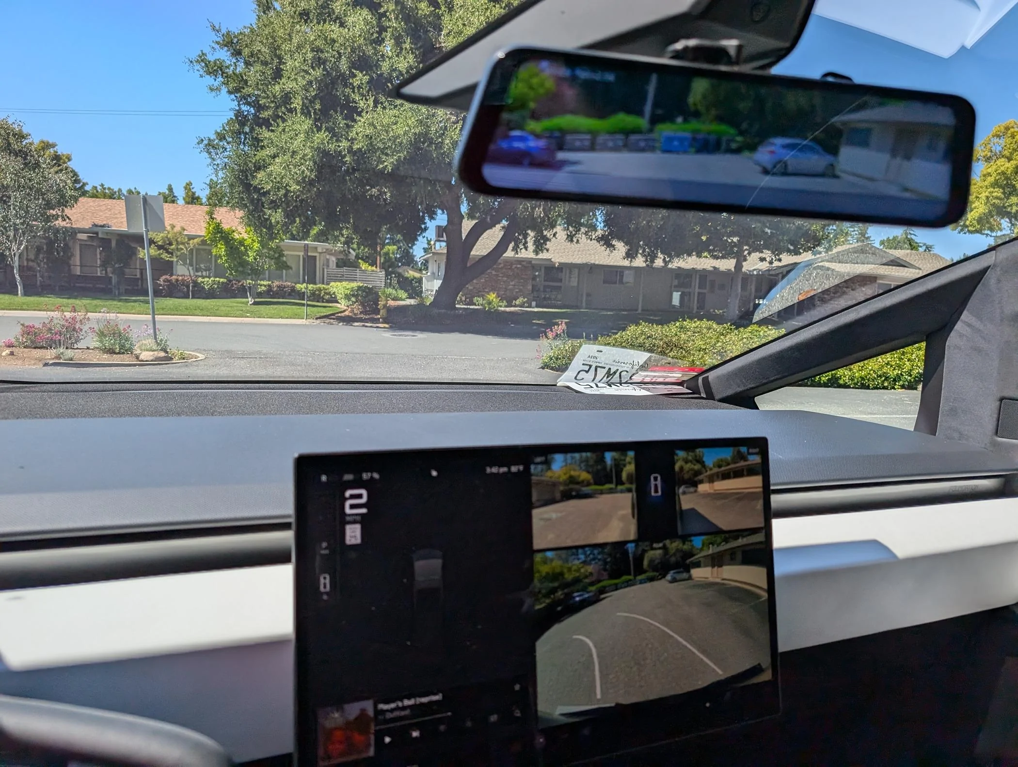 Tesla Roadster 2nd gen Digital Rear View Mirror Installed - WOLFBOX 12" Rear View Mirror Camera ... cheap and it works PXL_20240615_224232033