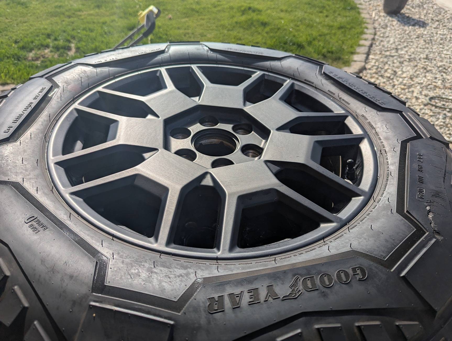 Tesla Cybertruck OEM Wheels + tires: foundation series "cyber wheels" PXL_20250424_234920622